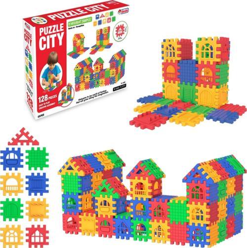 Puzzle City (128 Parça) - Lego Setleri - Ev Blokları - Şekilli Lego - Kare Bloklar