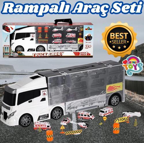 Rampalı Ambulans Tır Seti - Ambulans Taşıyıcı Tır - Kaydıraklı Kamyon - Araç Yol Seti - Tır Yol Seti