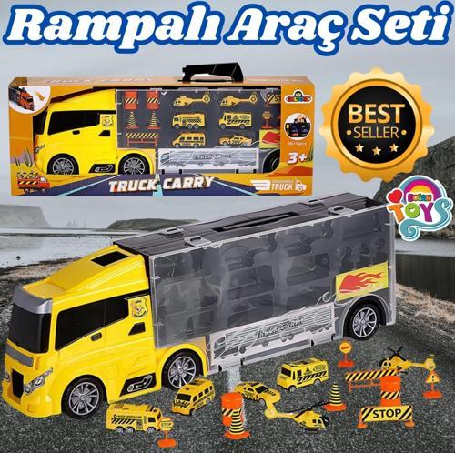 Rampalı İnşaat Tır Seti - İnşaat Taşıyıcı Tır - Kaydıraklı Kamyon - Araç Yol Seti - Tır Yol Seti - O