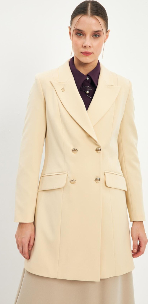 Kruvaze Yaka Blazer Ekru Ceket C-0052