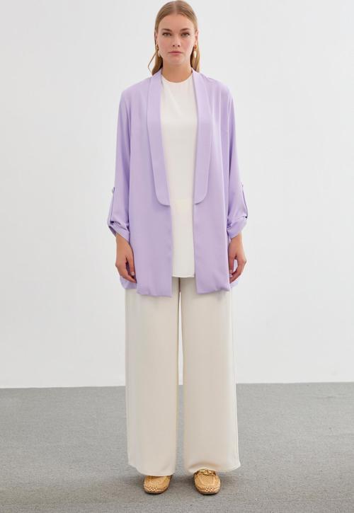Kol Detaylı Lila Uzun Blazer Ceket C-0059