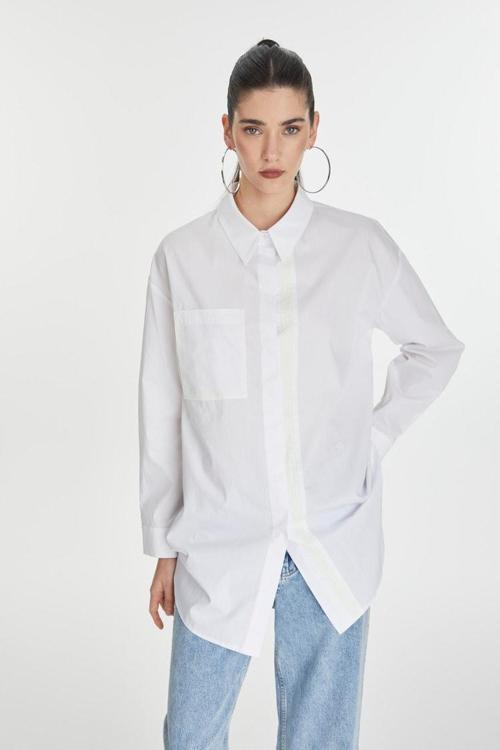 Cep Detaylı Basic Beyaz Gömlek  G-0065
