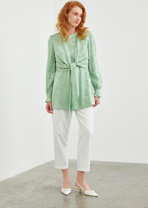 Desenli Uzun Kollu Mint Tunik T-1493
