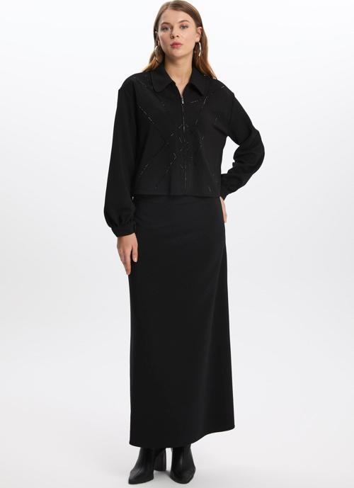 Gömlek Yaka Fermuarlı Siyah İkili Takım TK-1378