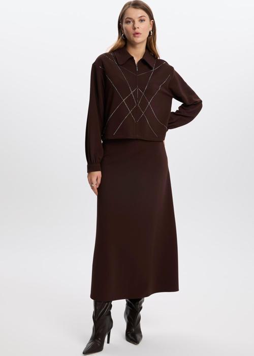 Gömlek Yaka Fermuarlı Kahve İkili Takım TK-1378