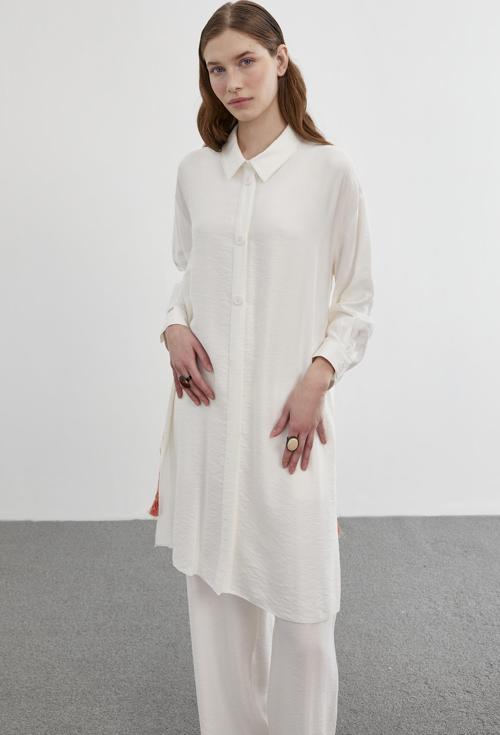 Gömlek Yaka Ekru Uzun İkili Kombin Takım TK-1278