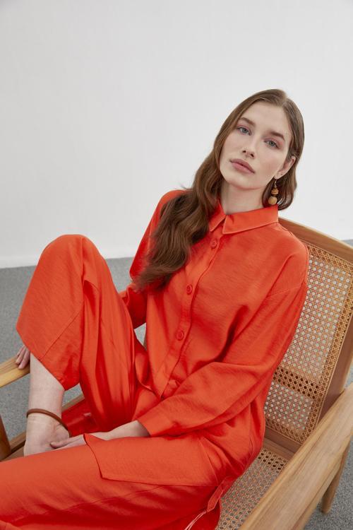 Gömlek Yaka Oranj Uzun İkili Kombin Takım TK-1278