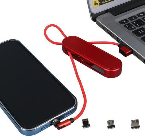 PM-25904 KIRMIZI 3İN1 (TYPE C- LİGHTNİNG- MİCRO USB) MANYETİK UÇ TAŞINABİLİR ŞARJ KABLOSU