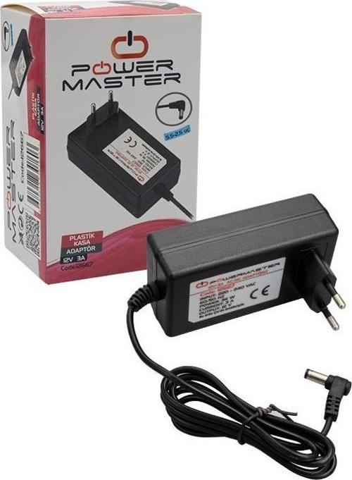 PM-12667 12 VOLT - 3 AMPER 5.5*2.5 MM UÇLU PLASTİK KASA PRİZ TİPİ ADAPTÖR