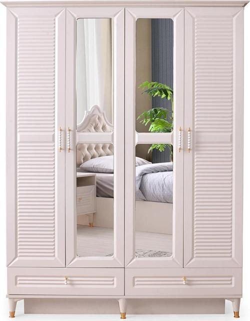 Kuğu Gardırop-mdf-aytaşı-160x60x220cm-4 Kapaklı-aynalı-ücretsiz Nakliye Ve Montaj