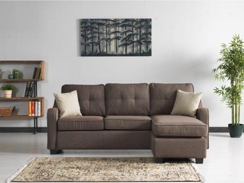 Plus Kılıflı Torba Yaylı Keten Kumaş Fonksiyonel Çift Yönlü Köşe Takımı Kahverengi 140x213 cm