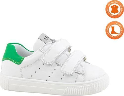 Papillon Çift Cırtlı Deri Unisex Çocuk Ayakkabı Beyaz-Yeşil