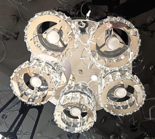 Luxury 5 li Krom Paslanmaz Çelik Lüks Kristal Led Li Salon Ve Oda Tavan Avizesi