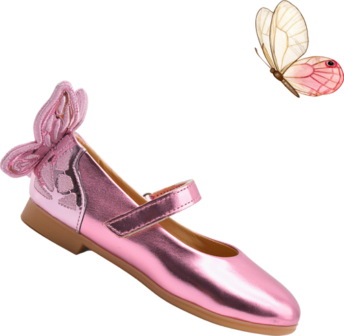 Mariposa Kelebek Figürü Detaylı Kız Çocuk Babet Ayakkabı Pembe
