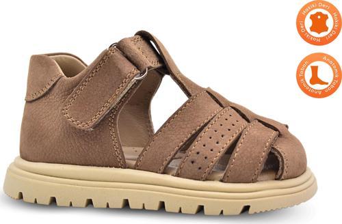 Galler Hakiki Deri Tek Cırtlı Arkası Kapalı Unisex Bebek Sandalet Kum Rengi
