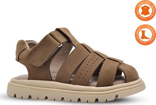 Galler Hakiki Deri Tek Cırtlı Unisex Çocuk Sandalet Kum Rengi