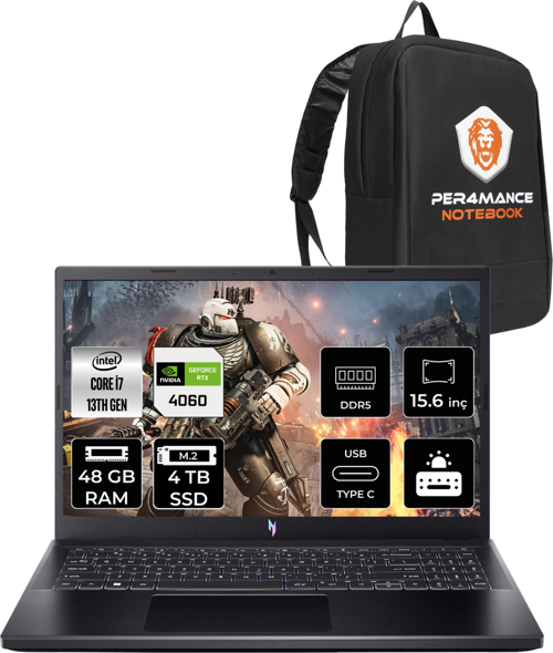 Nitro V15 i7 13620H 48GB 4TB SSD RTX4060/8GB 15.6'' 165Hz FHD FDOS Gaming Laptop & PER4 ÇANTA