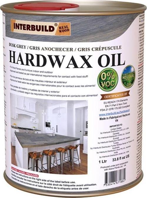Interbuild Hardwax Oil (0%) Voc 1 L Mobilya Ve Ahşap Tezgah Yağı - Alaca Gri