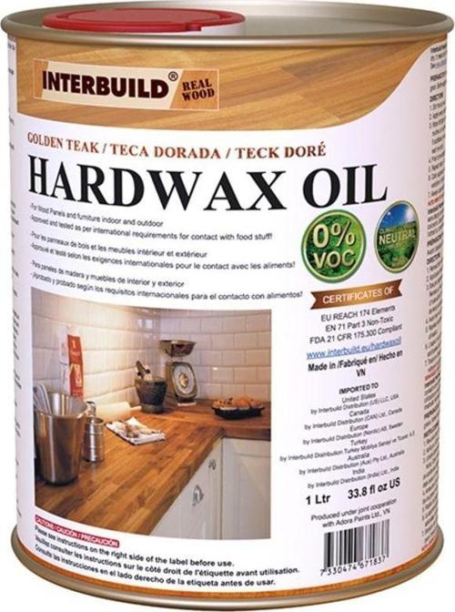 Interbuild Hardwax Oil (0%) Voc 1 L Mobilya Ve Ahşap Tezgah Yağı - Altın Tik