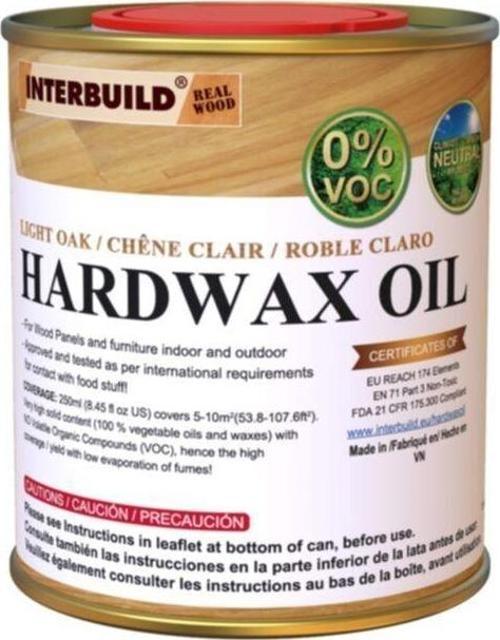 Interbuild Hardwax Oil (0%) Voc 250 Ml Mobilya Ve Ahşap Tezgah Yağı - Açık Meşe