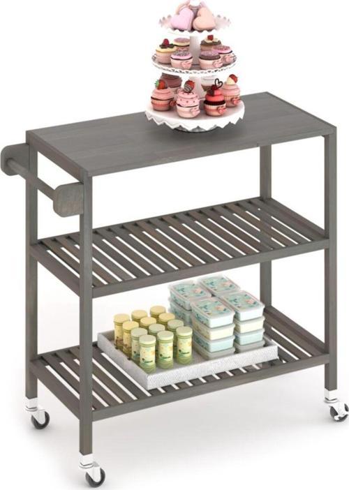 Interbuild Masif Akasya - Holger Mutfak Servis Arabası - 799x349x850 Mm - Alaca Gri