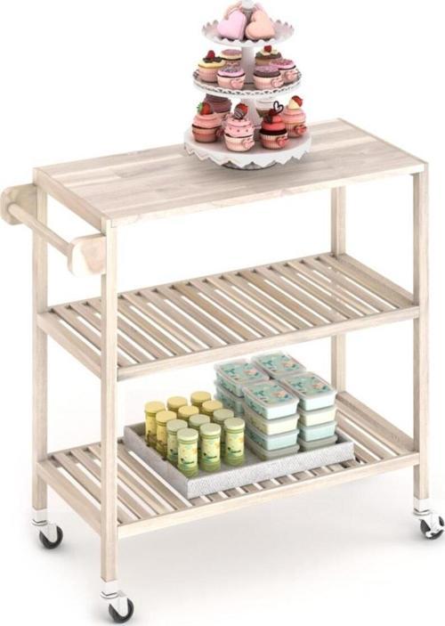 Interbuild Masif Akasya - Holger Mutfak Servis Arabası - 799x349x850 Mm - Organik Beyaz