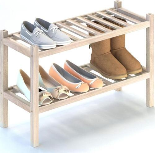 Interbuild Masif Akasya Ağaç - Holger Ayakkabı Rafı - 2 Katlı - 70x27x44 Cm - Organik Beyaz