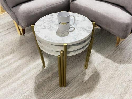 EDMONDA EVAKSESUAR ASYA ZİGON SEHPA 3LÜ SERVİS SEHPASI GOLD METAL AYAK