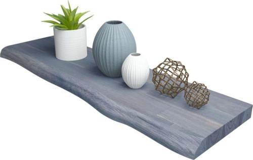 Interbuild Yüzer Duvar Rafı - Masif Akasya - Fsc - 90x25x3,8 cm - Fj - Doğal Kenarlı - Alacakaranlık Gri