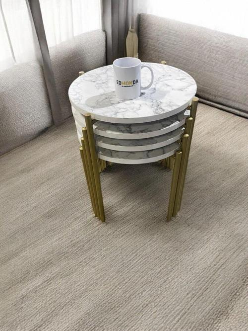 EDMONDA EVAKSESUAR ASYA ZİGON SEHPA 4LÜ SERVİS SEHPASI GOLD METAL AYAK