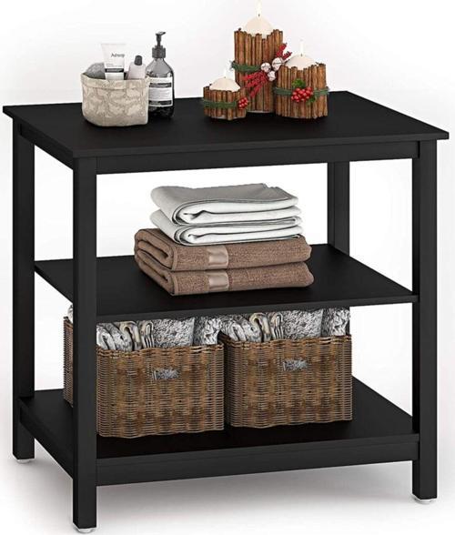 Masif Akasya Ve Mdfden 3 Katlı Banyo Bank Ve Havlu Rafı 80x50x74 - 8 Cm Antrasit