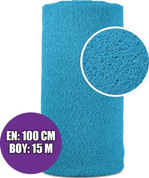 KARMAŞIK PASPAS 1x15 Metre TURKUAZ PVC KIVIRCIK HALI İÇ DIŞ MEKAN YOLLUK KAYDIRMAZ ISLAK ZEMİN PASPASI