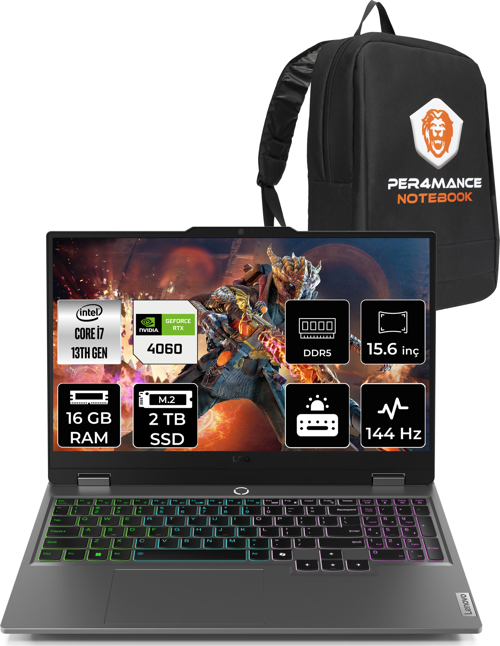 LOQ i7 13650HX 16GB 2TB SSD RTX4060/8GB 115W 144Hz 15.6" FDOS Gaming Laptop & PER4 ÇANTA