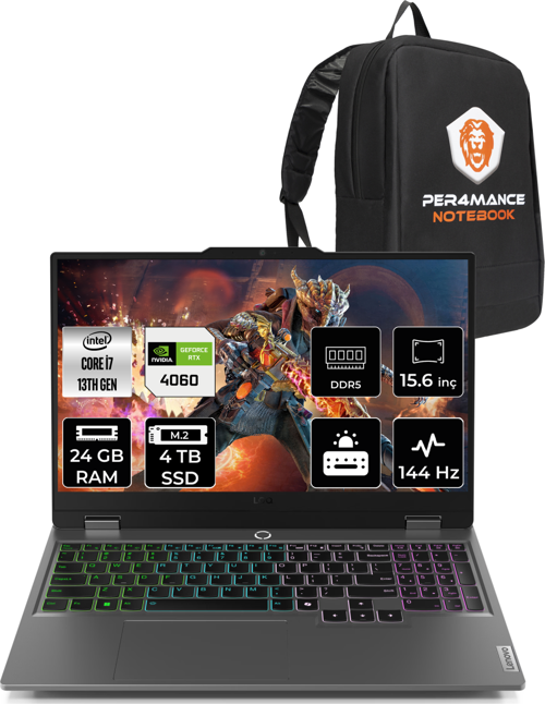 LOQ i7 13650HX 24GB 4TB SSD RTX4060/8GB 115W 144Hz 15.6" FDOS Gaming Laptop & PER4 ÇANTA