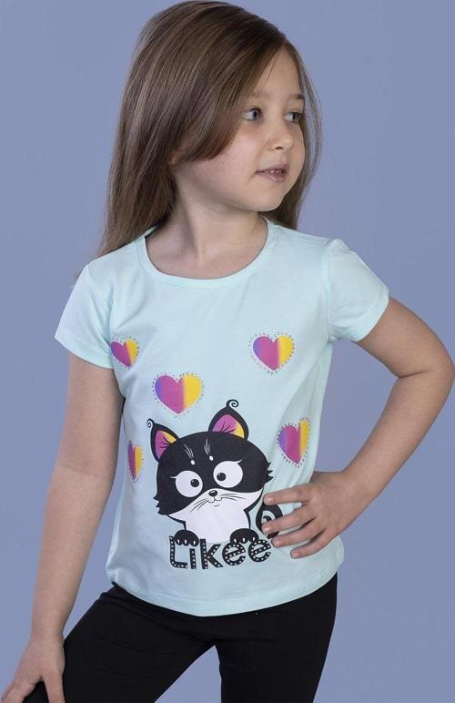 Toontoy Kız Çocuk Likee Kedi Baskılı Tişört