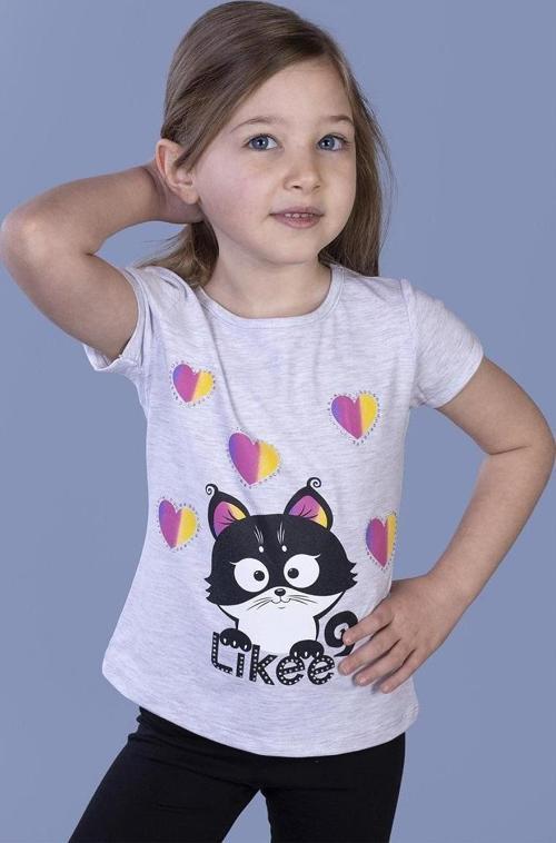 Toontoy Kız Çocuk Likee Kedi Baskılı Tişört