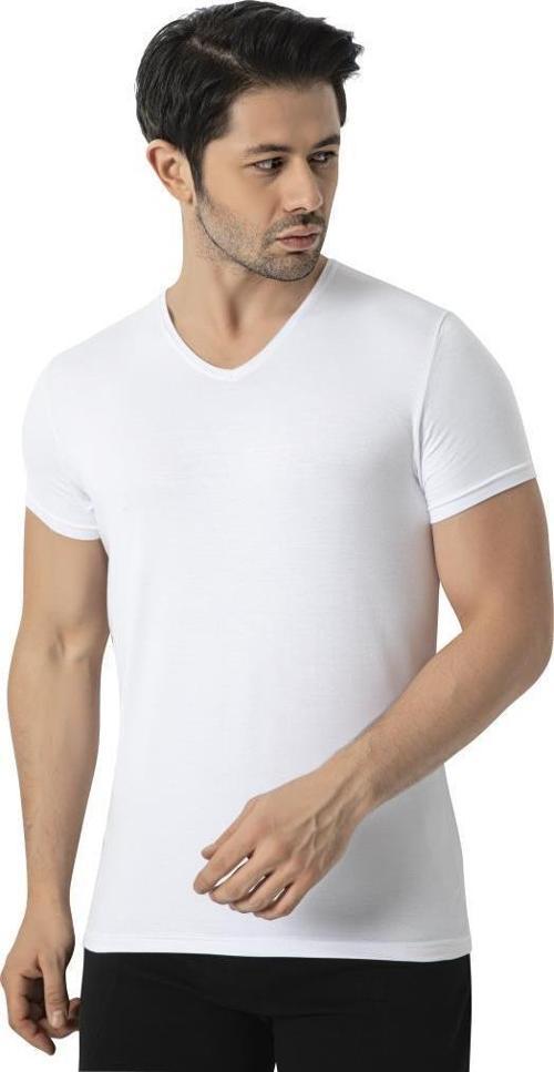 6 Adet Lüx Drm Erkek Bambu Kısa Kollu V Yaka Fanila Atlet 3905