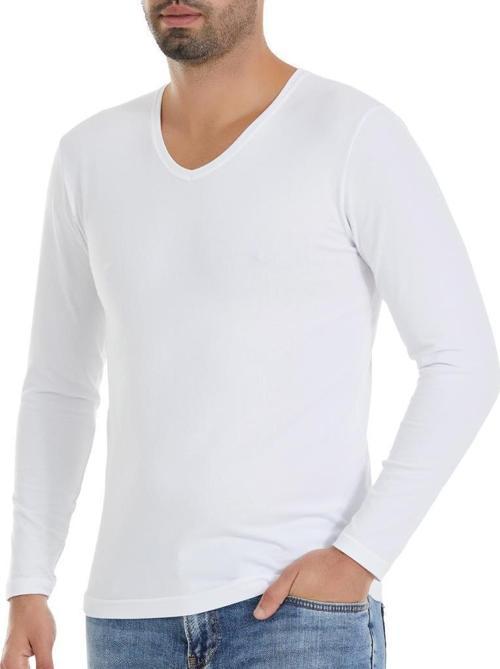 6 Adet Yıldız Erkek Likralı Uzun Kollu T-Shirt Fanila Beyaz 350