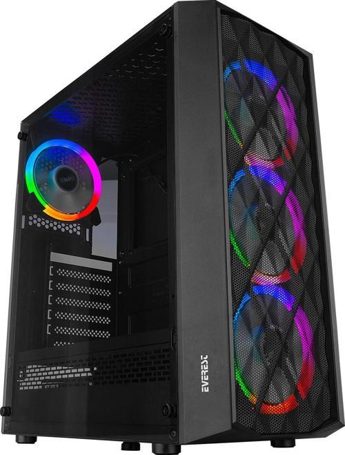 Bumpy 4-12Cm Rgb Fan Tempered Camlı Atx Mid-T Gaming Oyuncu Boş Bilgisayar Kasası