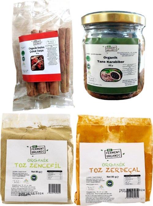 Organik Baharat Seti - Tane Karabiber - Çubuk Tarçın - Zencefil - Zerdeçal