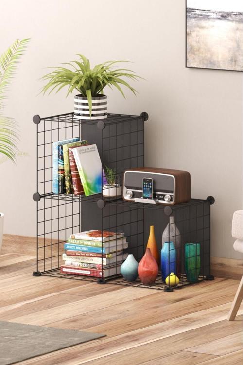 Telorans 3 Bölmeli Tel Küp Çok Amaçlı Organizer Raf Siyah 30 Cm Mutfak, Oyuncak, Kiler,