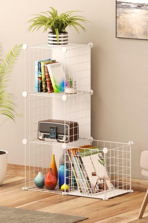 Telorans 4 Bölmeli Çok Amaçlı  Dolap Organizer Raf  Kitaplık Beyaz
