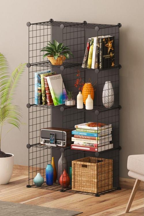 Telorans 8 Bölmeli Çok Amaçlı  Dolap Organizer Raf  Kitaplık Siyah