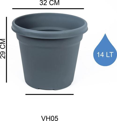 Vaha Geniş Tabanlı Saksı 14 Lt No 5 Antrasit