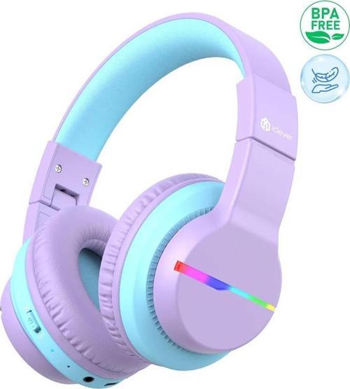 Led Işıklı Güvenli Ses Sınırlı 85 Saat Oynatma Süreli Bluetooth Çocuk Kulaklığı Lila Mavi