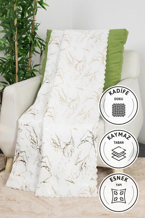 Mermer Desen Altın Varaklı Süngerli Koltuk - Çekyat Örtüsü 160x210 - Beyaz