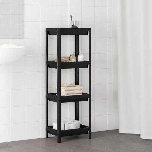 Banyo Ve Mutfak Raf Ünitesi Siyah Banyo Rafı 3 Bölmeli 100Cm