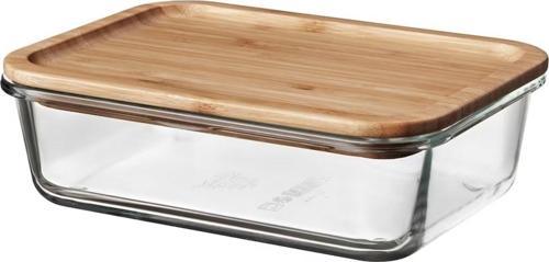 1 Lt Bambu 21X15X7 Cm Vakumlu Dikdörtgen Bambu Kapaklı Saklama Kabı Cam - Bambu