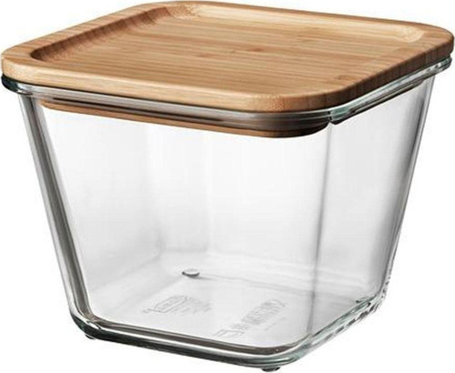 365+ 1,2 Lt Bambu Cam 15X15X12 Cm Vakumlu Kare Bambu Kapaklı Saklama Kabı Cam - Bambu