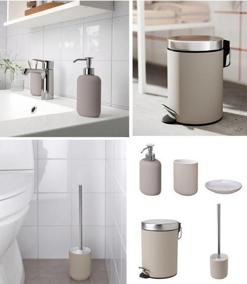 5'Li Banyo Seti Çöp Kovası (Çelik) - Diş Fırçalık Sabunluk Tuvalet Fırçası (Porselen)